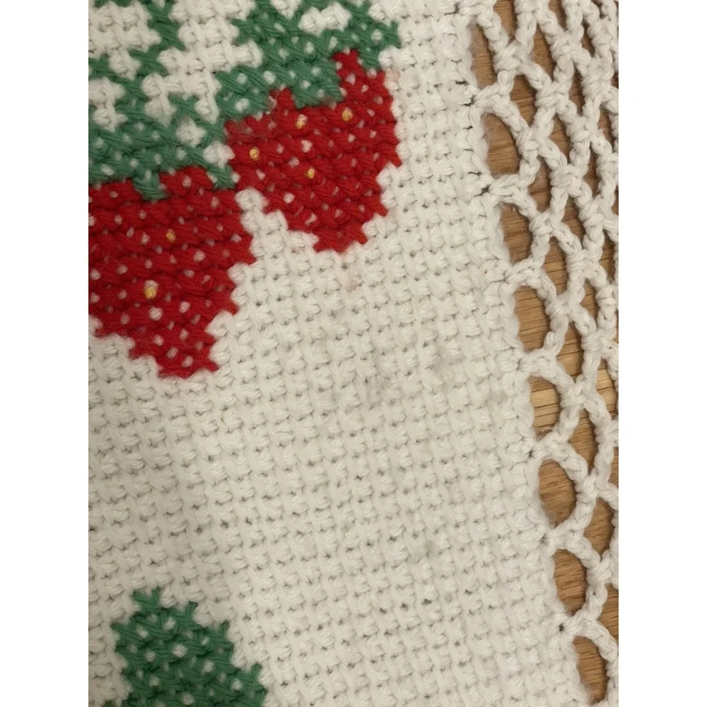 Handmade Crochet Strawberry Blanket 60 in x 40 in White Homemade Granny Cottage